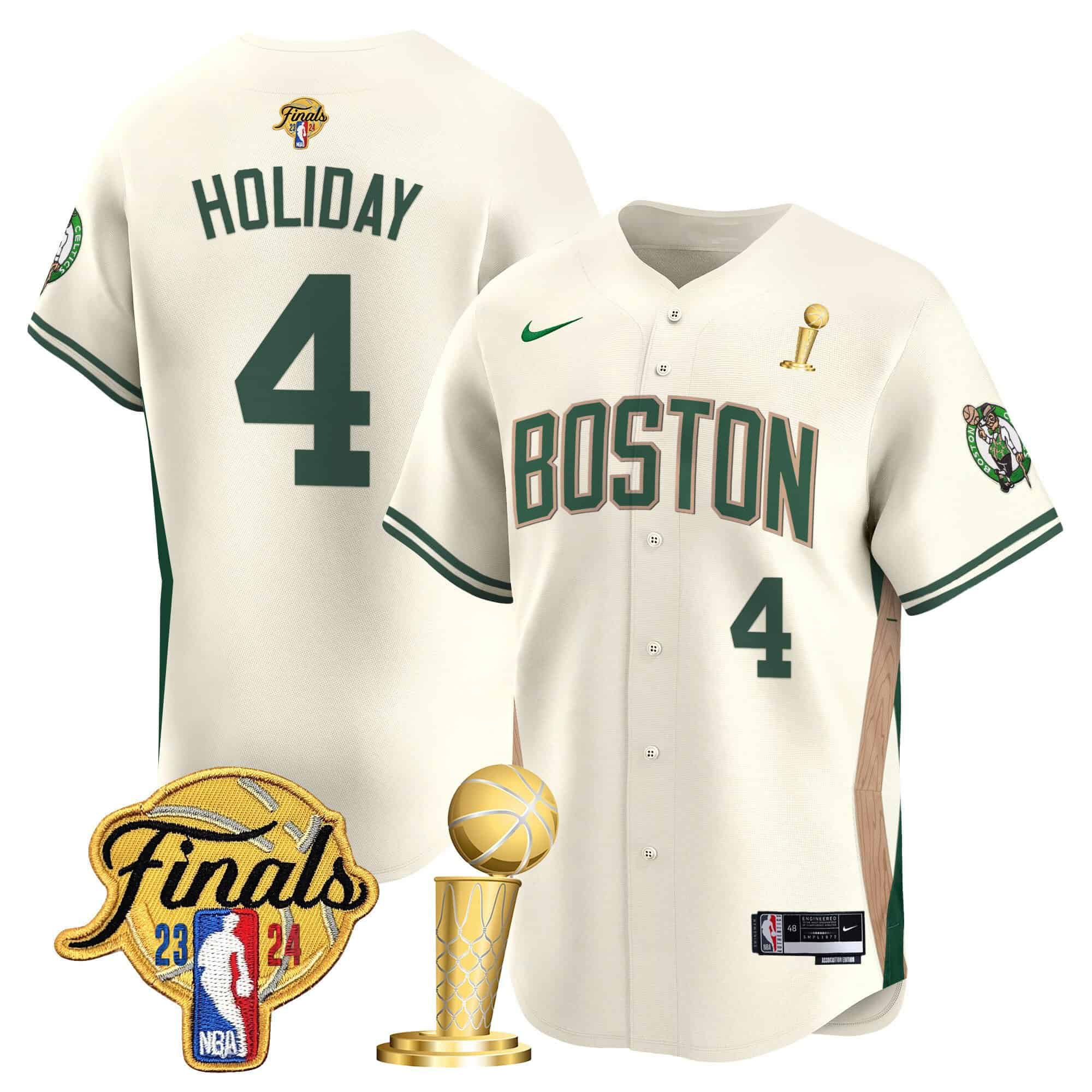 Men Boston Celtics #4 Holiday Cream 2024 Nike Final & Champions Patch Baseball NBA Jersey->boston celtics->NBA Jersey
